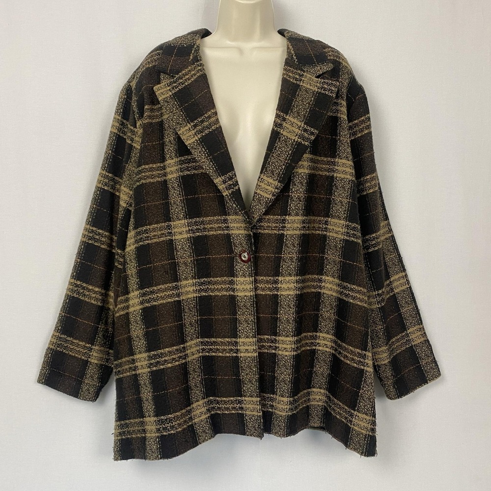 Fashion Bug Blazer Women 26 28 Brown Plaid Vintage 90s Dark Academia Grandpacore